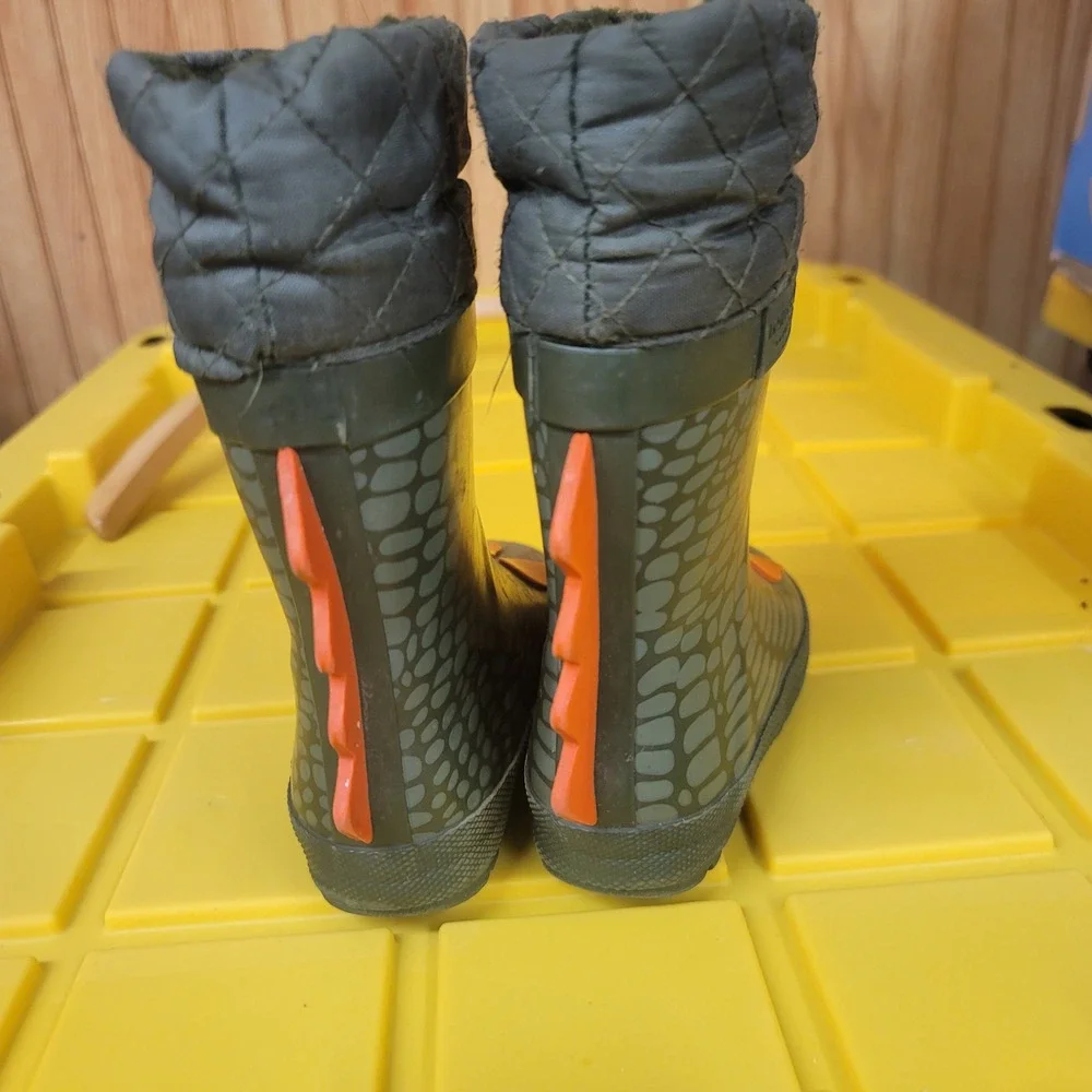 London Fog Kids Green Dinosaur Rain Boots Orange Spikes Size 7 Toddler‎